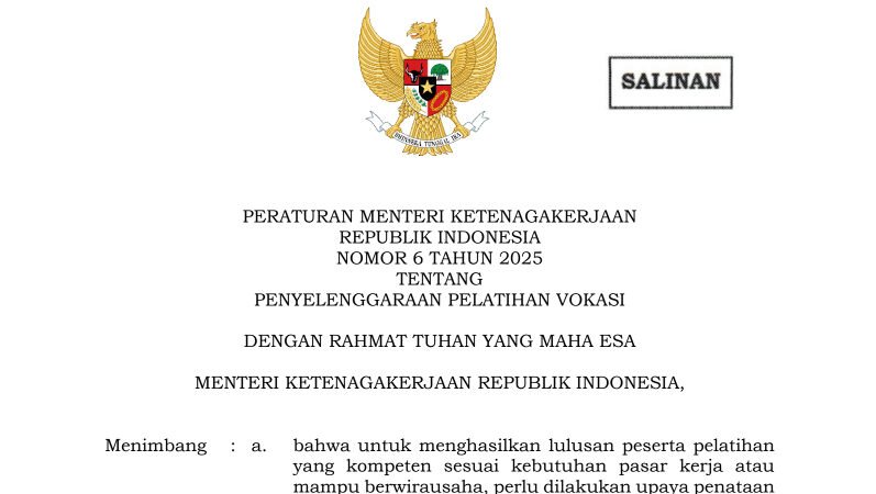 PERATURAN MENTERI KETENAGAKERJAAN REPUBLIK INDONESIA NOMOR 6 TAHUN 2025